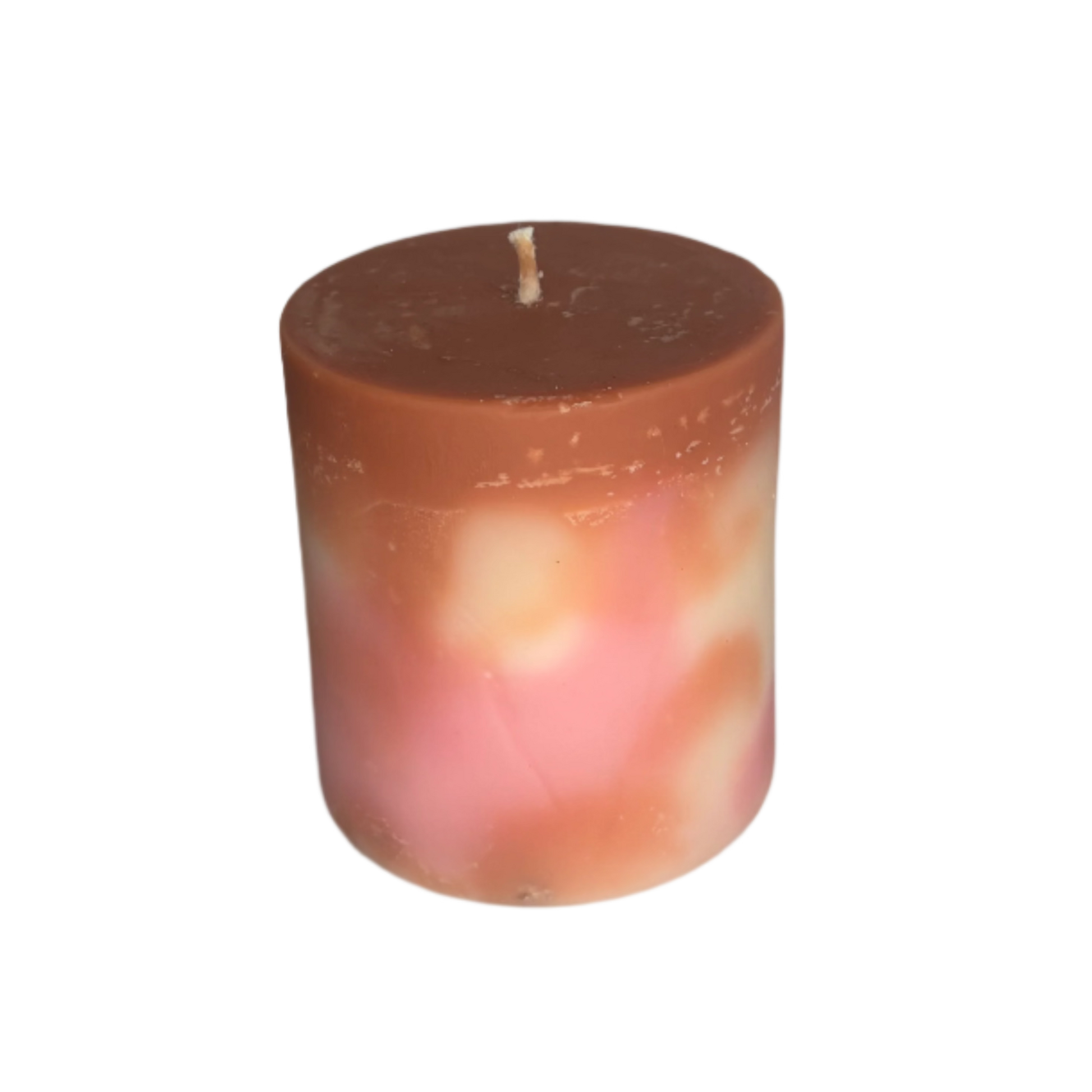 Green Tea and Lemongrass Marbled Pink and Orange Pillar Soy Candle