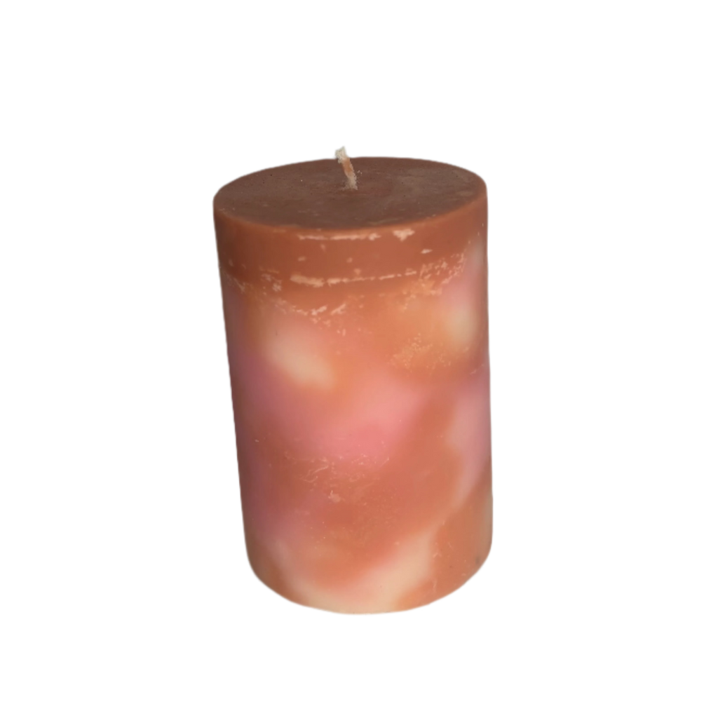 Green Tea and Lemongrass Marbled Pink and Orange Pillar Soy Candle