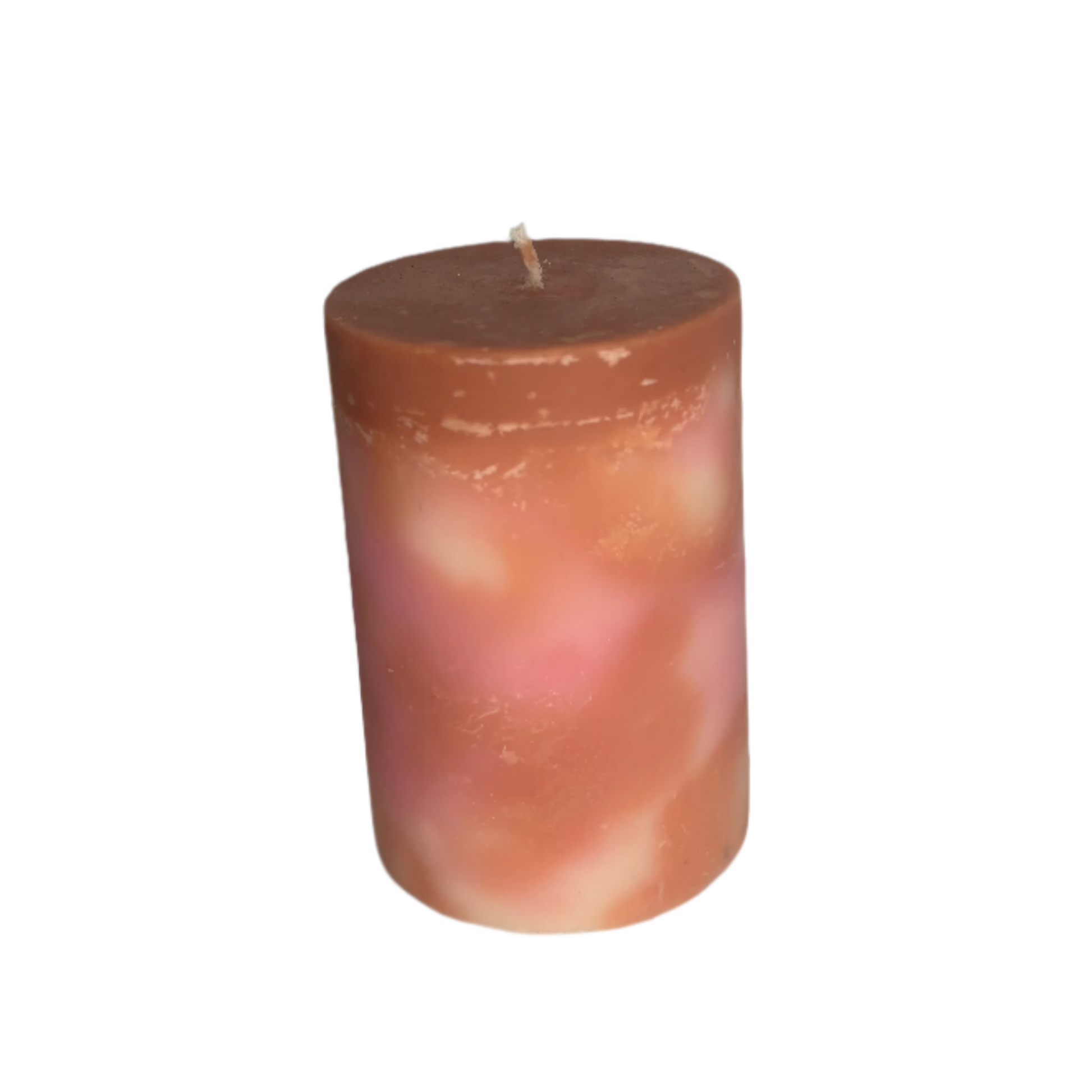 Green Tea and Lemongrass Marbled Pink and Orange Pillar Soy Candle