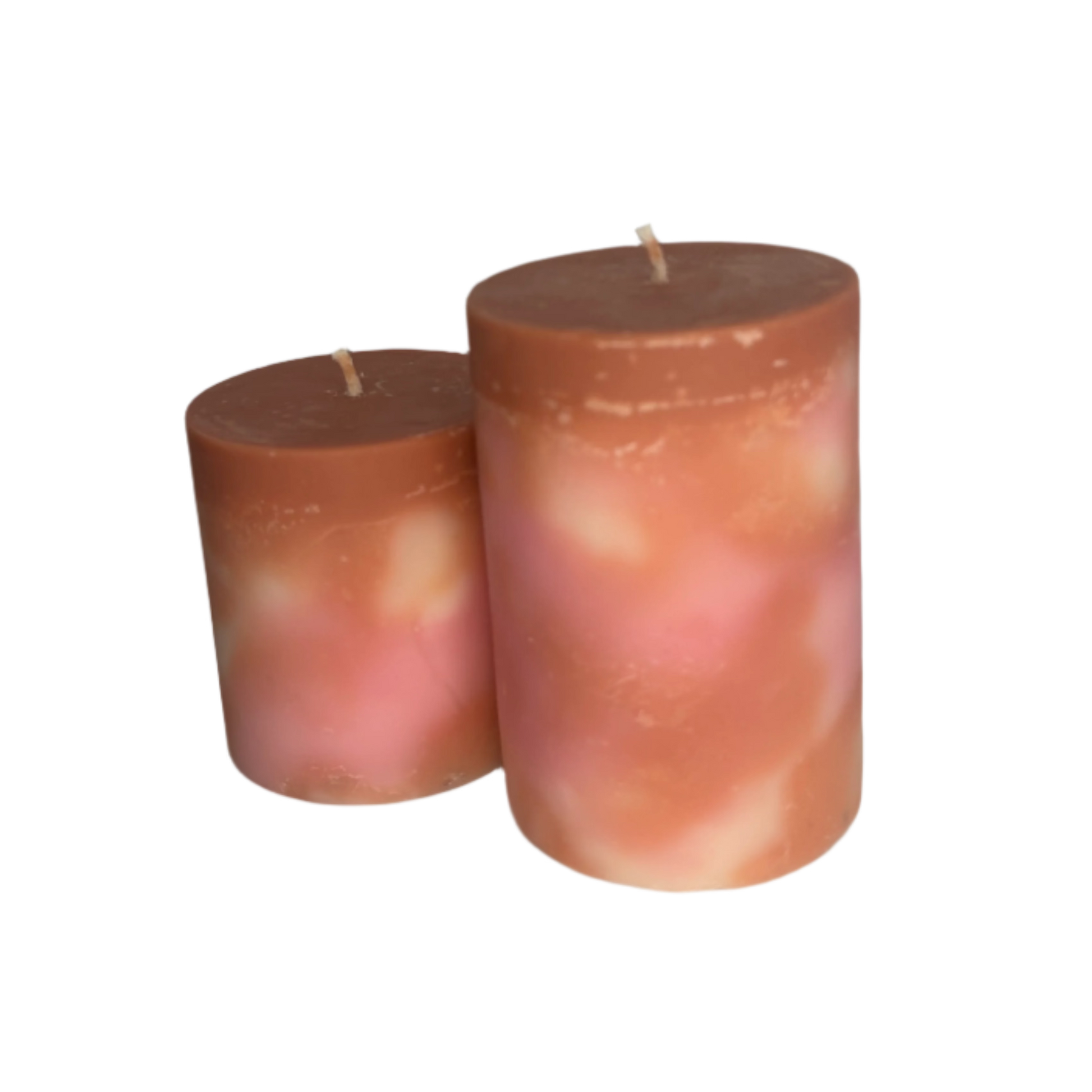 Green Tea and Lemongrass Marbled Pink and Orange Pillar Soy Candle