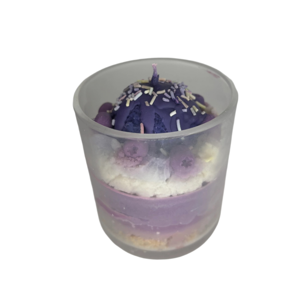 Purple Blueberry Cheesecake Dessert Soy Candle - Glass Jar