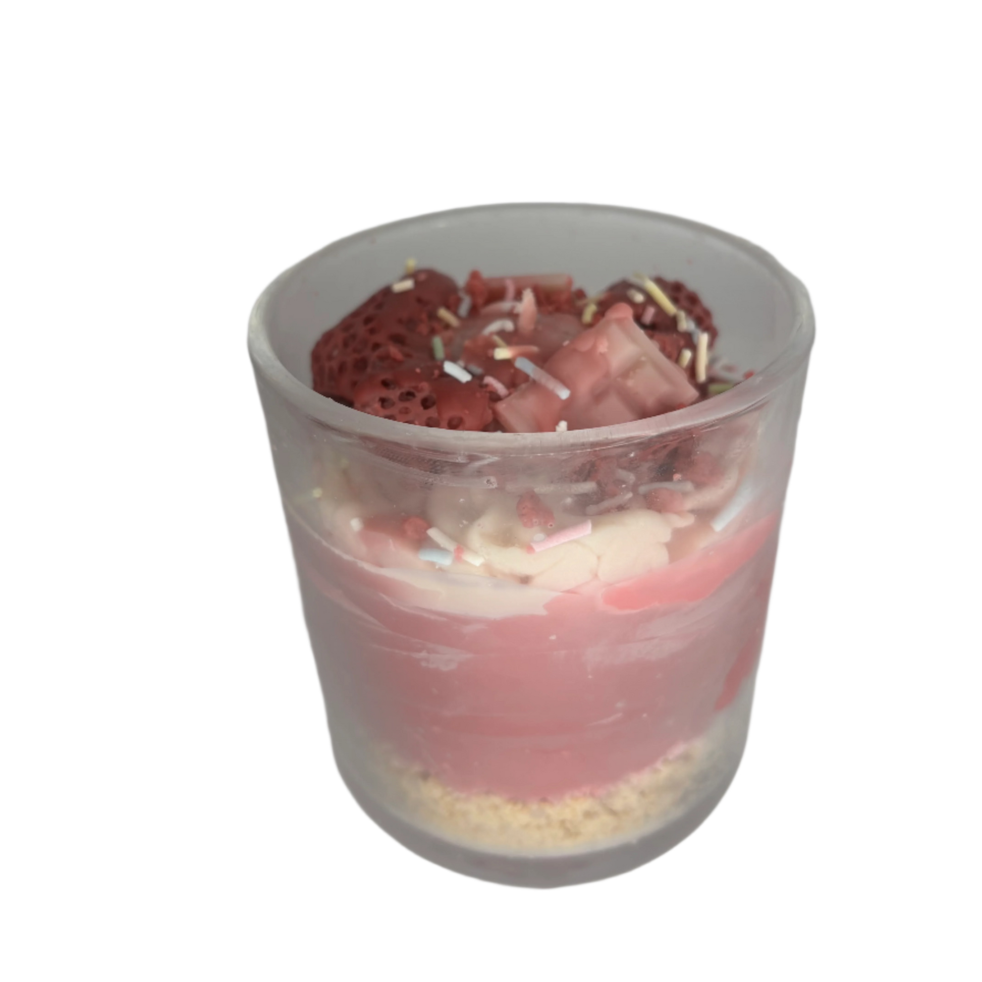 Pink Strawberry and Vanilla Cheesecake Dessert Soy Candle - Glass Jar