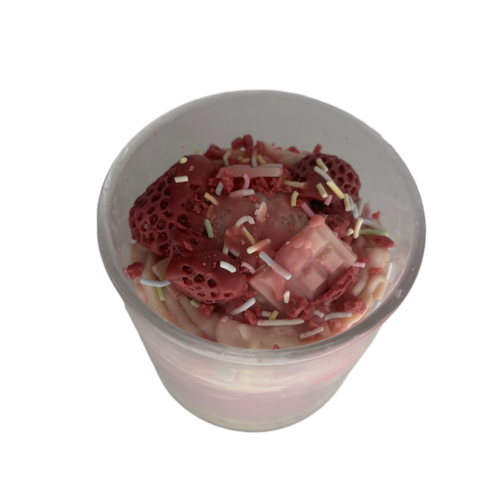 Pink Strawberry and Vanilla Cheesecake Dessert Soy Candle - Glass Jar