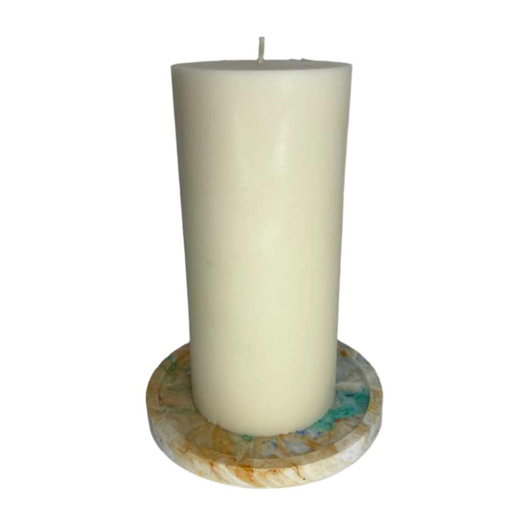 Rustic Blue and Orange Eco Resin Candle Holder Plate