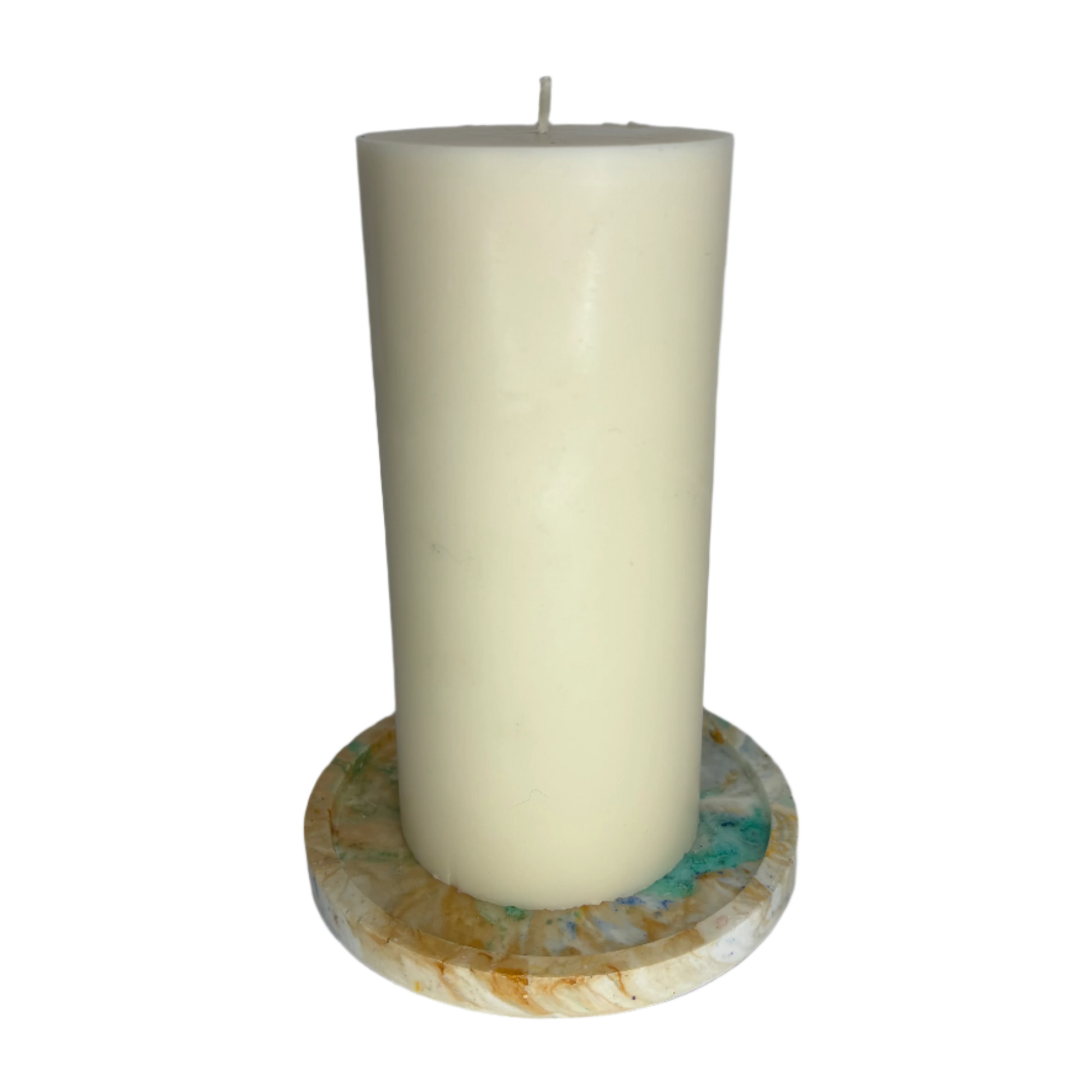 Rustic Blue and Orange Eco Resin Candle Holder Plate