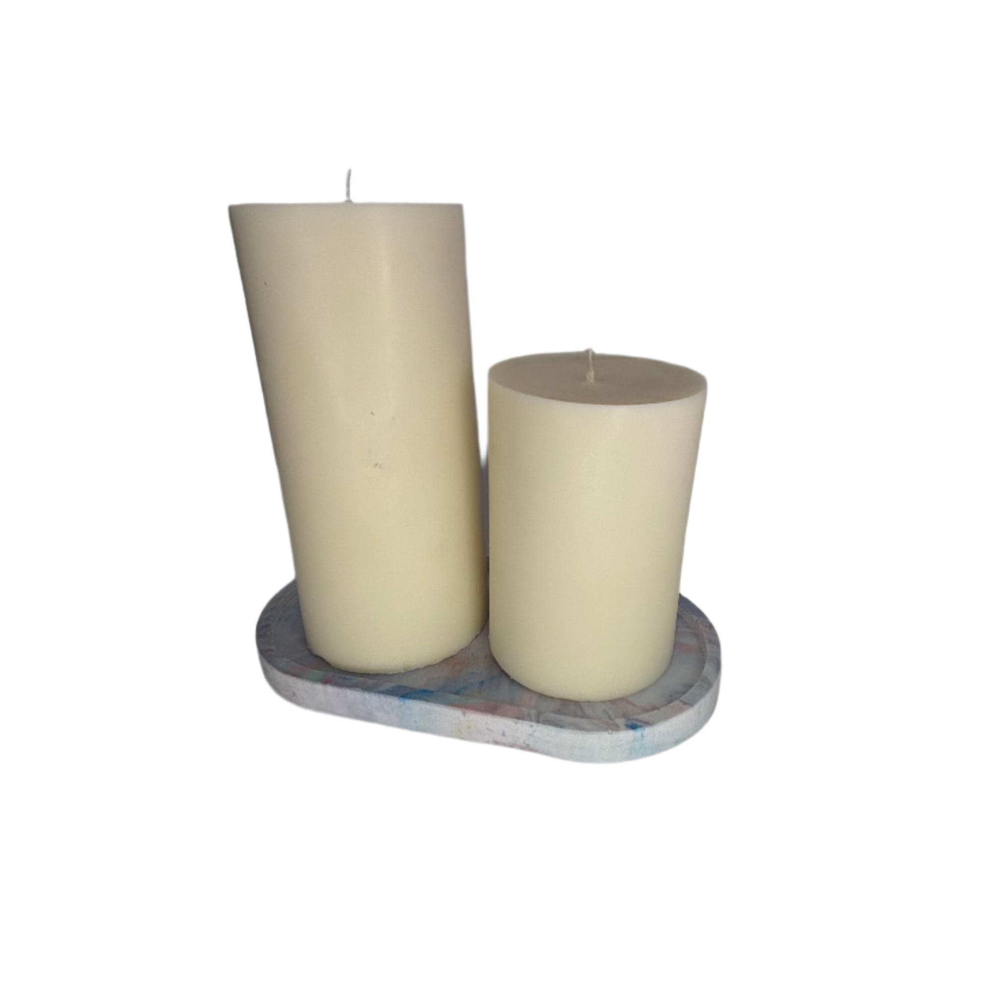 Blue and Pink Marble Oval Eco Resin Candle Holder Plate