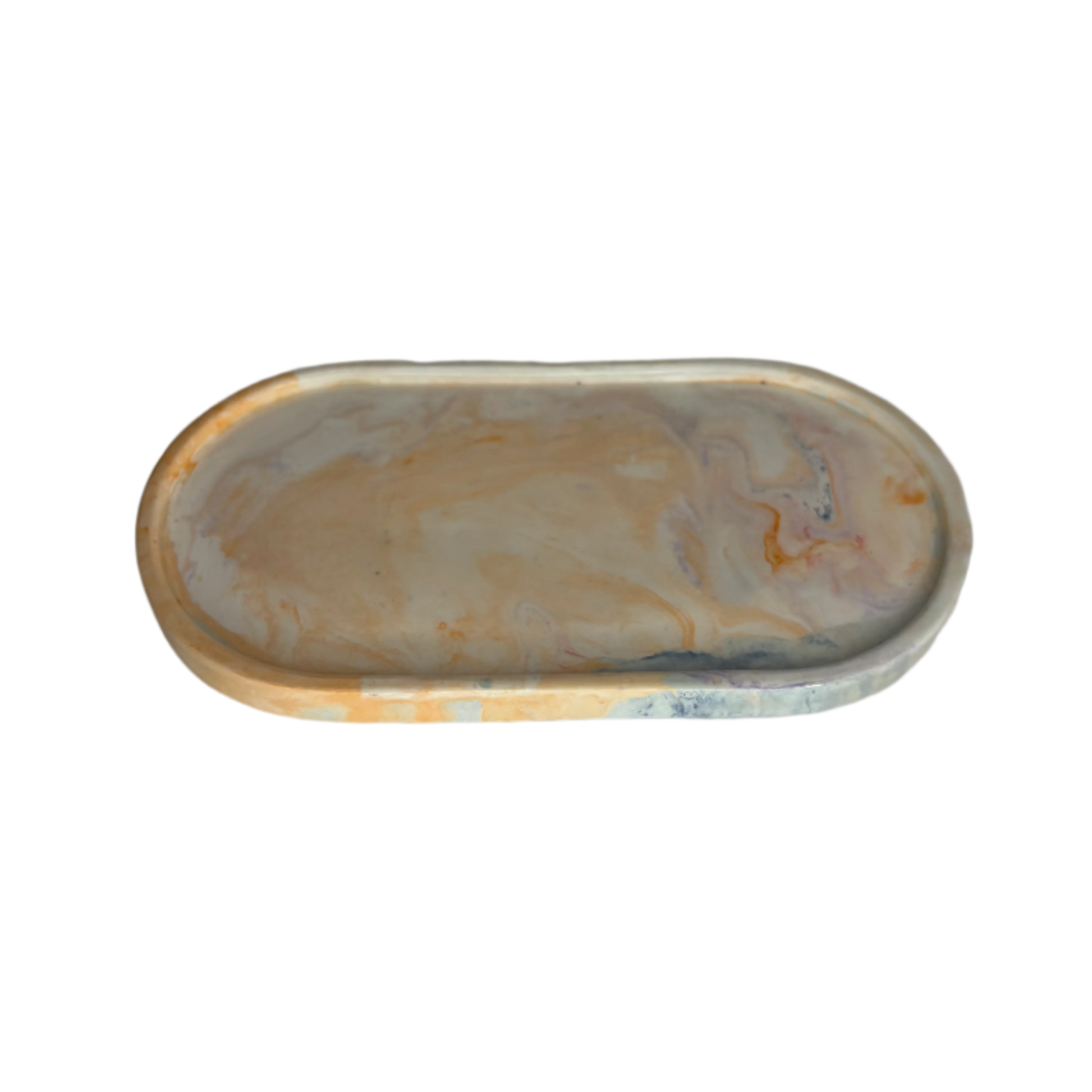 Orange and Blue Marble Oval Eco Resin Candle Holder Plate