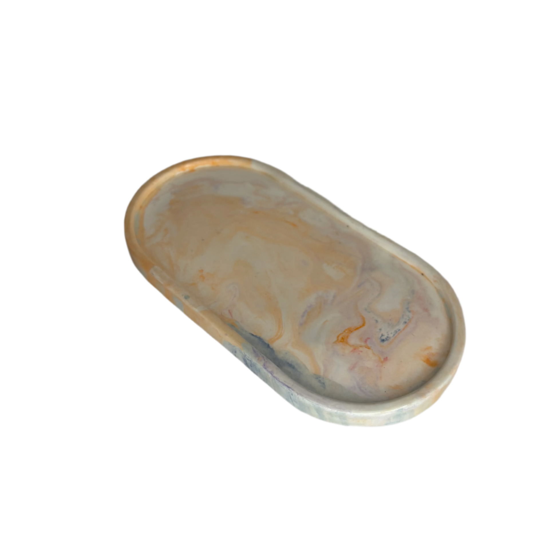 Orange and Blue Marble Oval Eco Resin Candle Holder Plate