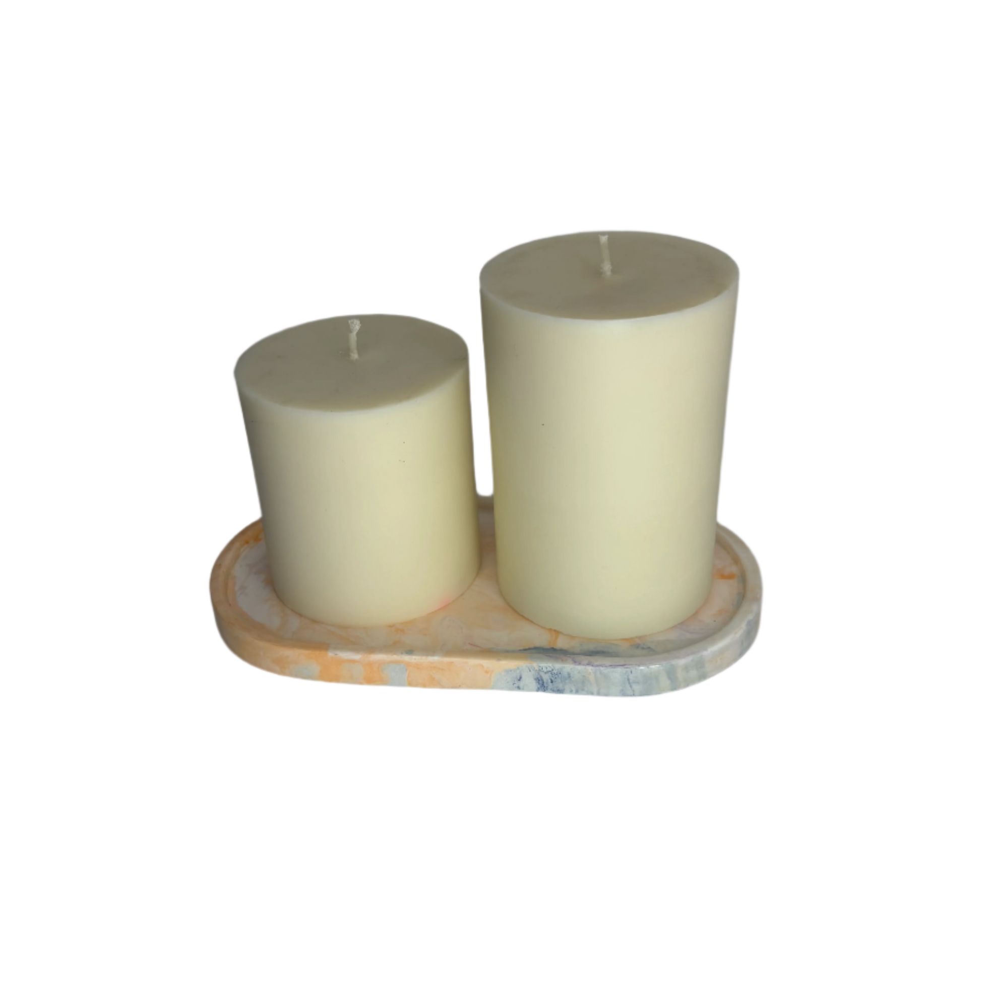 Orange and Blue Marble Oval Eco Resin Candle Holder Plate