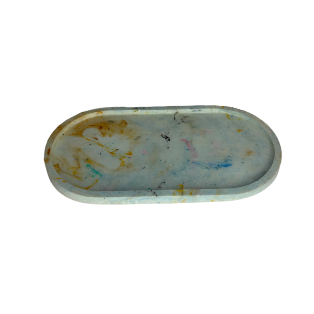 Blue and  Brown Marble Oval Eco Resin Candle Holder Plate
