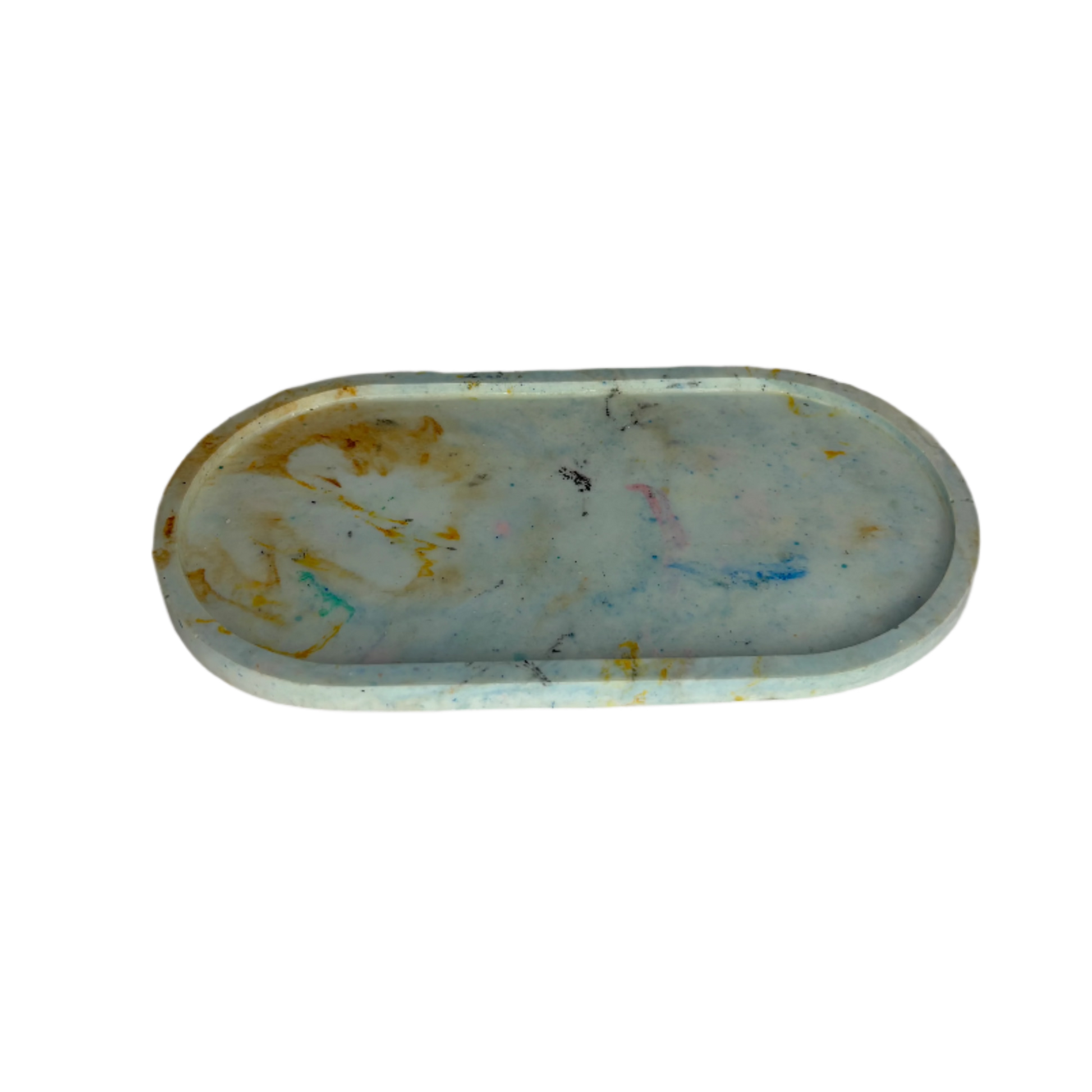 Blue and  Brown Marble Oval Eco Resin Candle Holder Plate