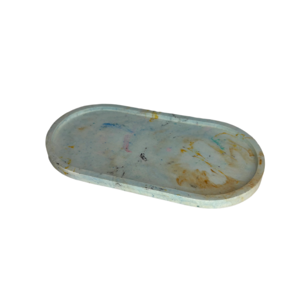 Blue and  Brown Marble Oval Eco Resin Candle Holder Plate