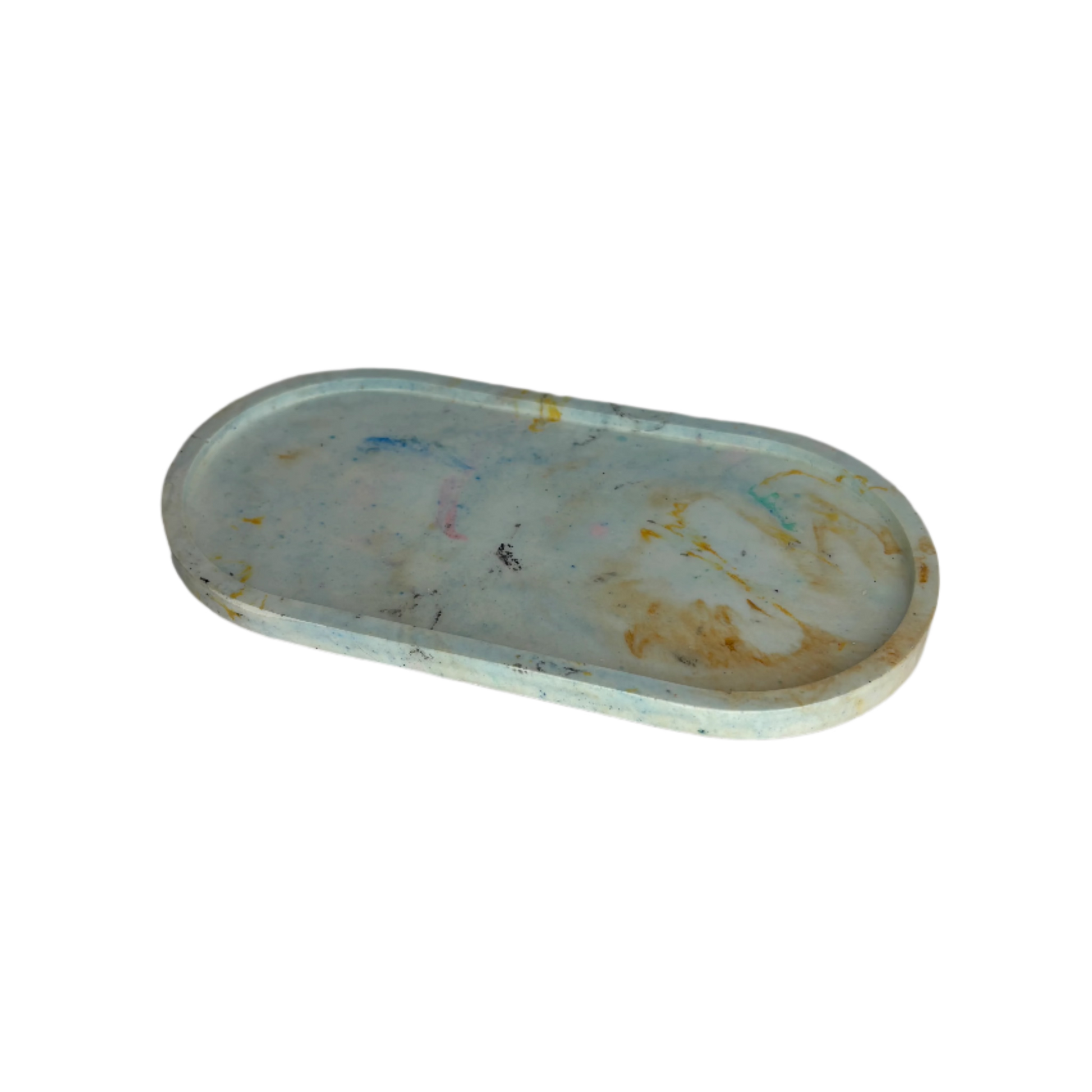 Blue and  Brown Marble Oval Eco Resin Candle Holder Plate