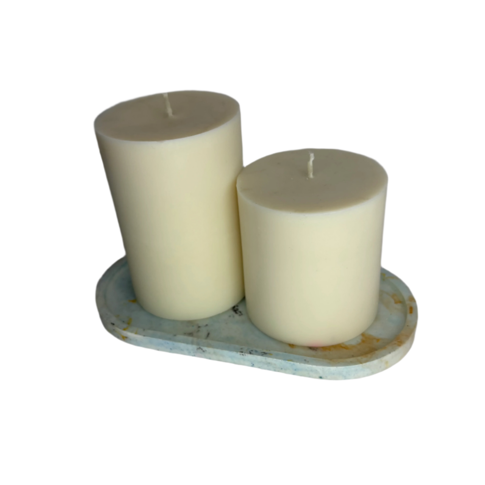 Blue and  Brown Marble Oval Eco Resin Candle Holder Plate