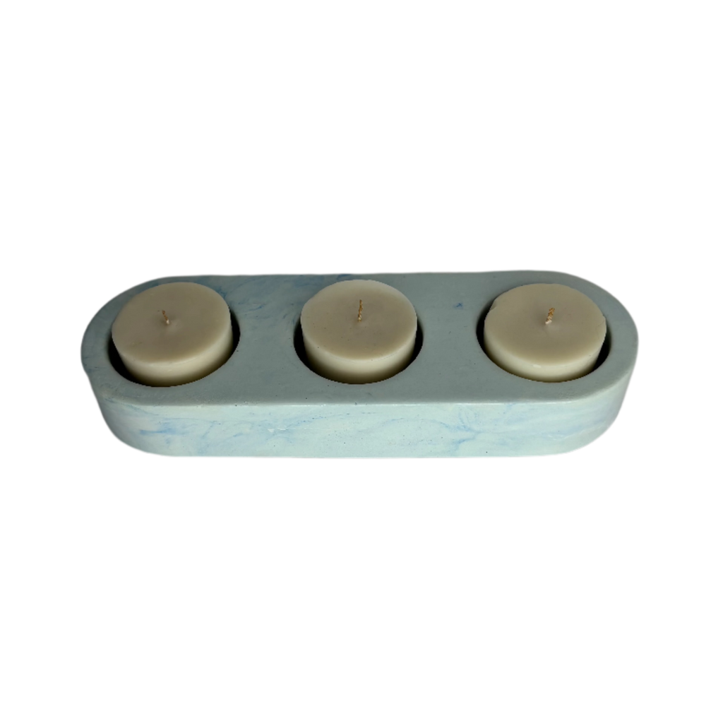 Marble Sky Blue Eco Resin 3 Tealight Candle Holder
