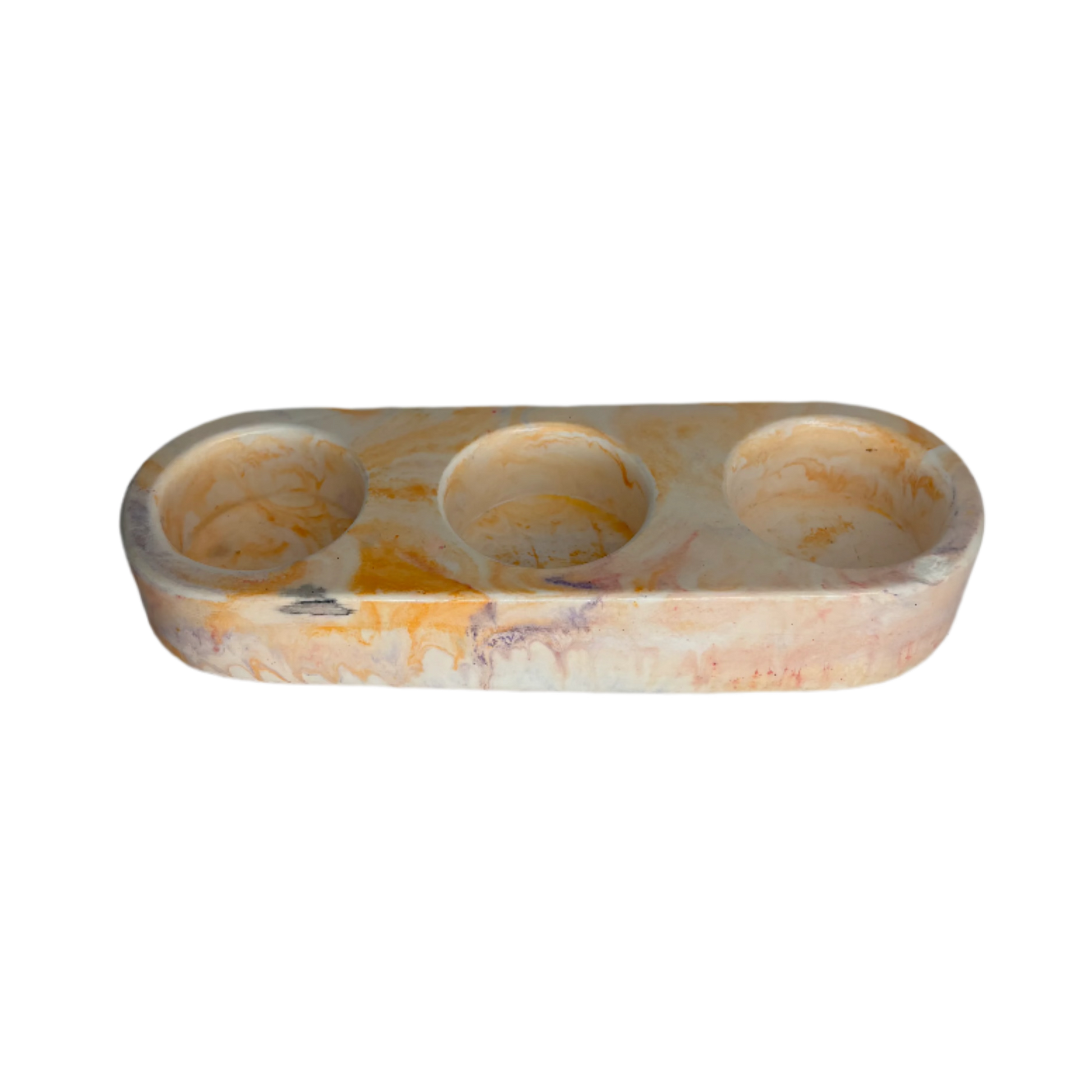Orange Marble Eco Resin 3 Tealight Candle Holder