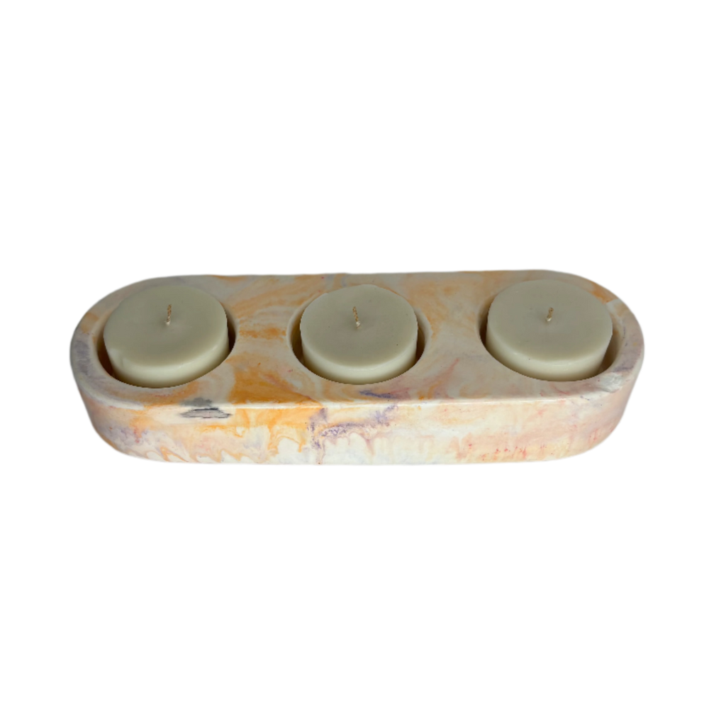 Orange Marble Eco Resin 3 Tealight Candle Holder