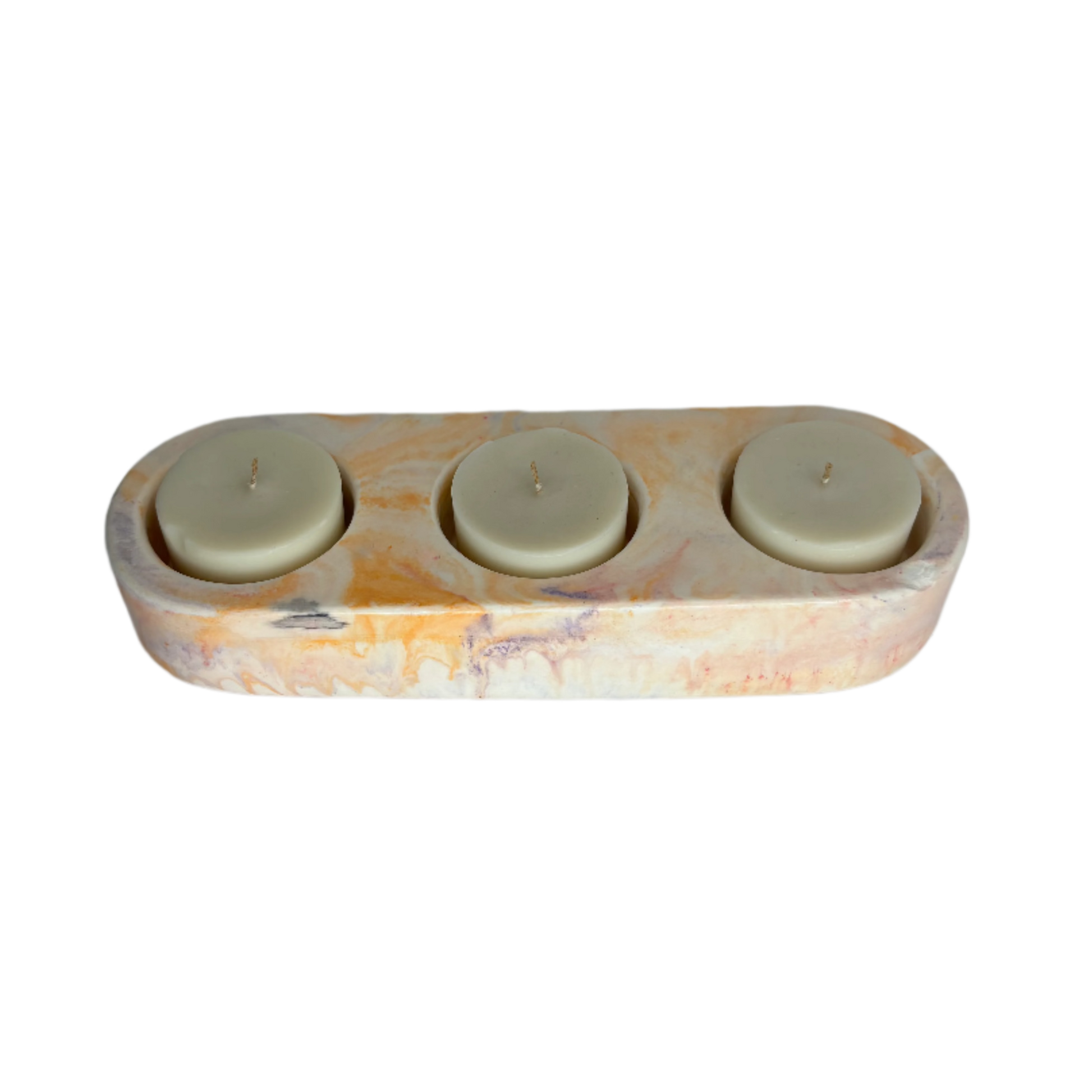 Orange Marble Eco Resin 3 Tealight Candle Holder