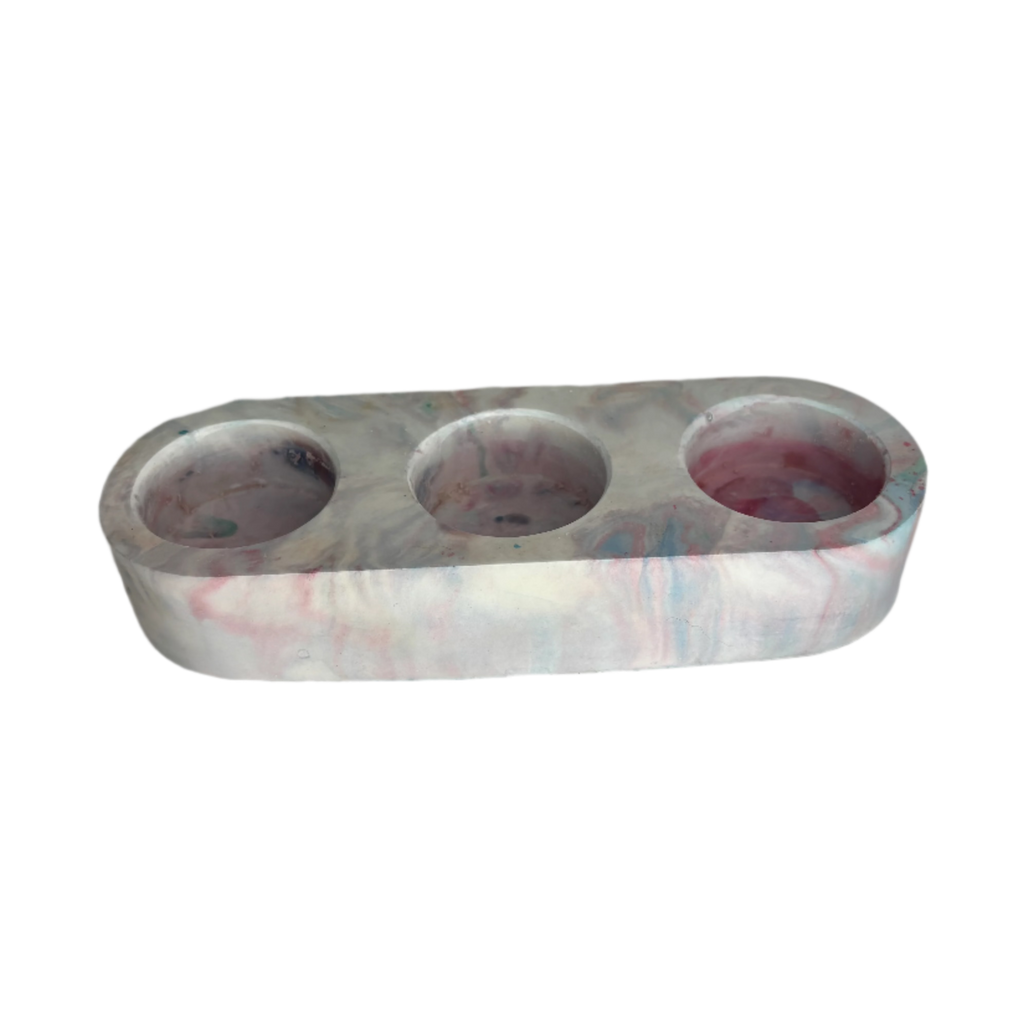 Purple and White Marble Eco Resin 3 Tealight Candle Holder