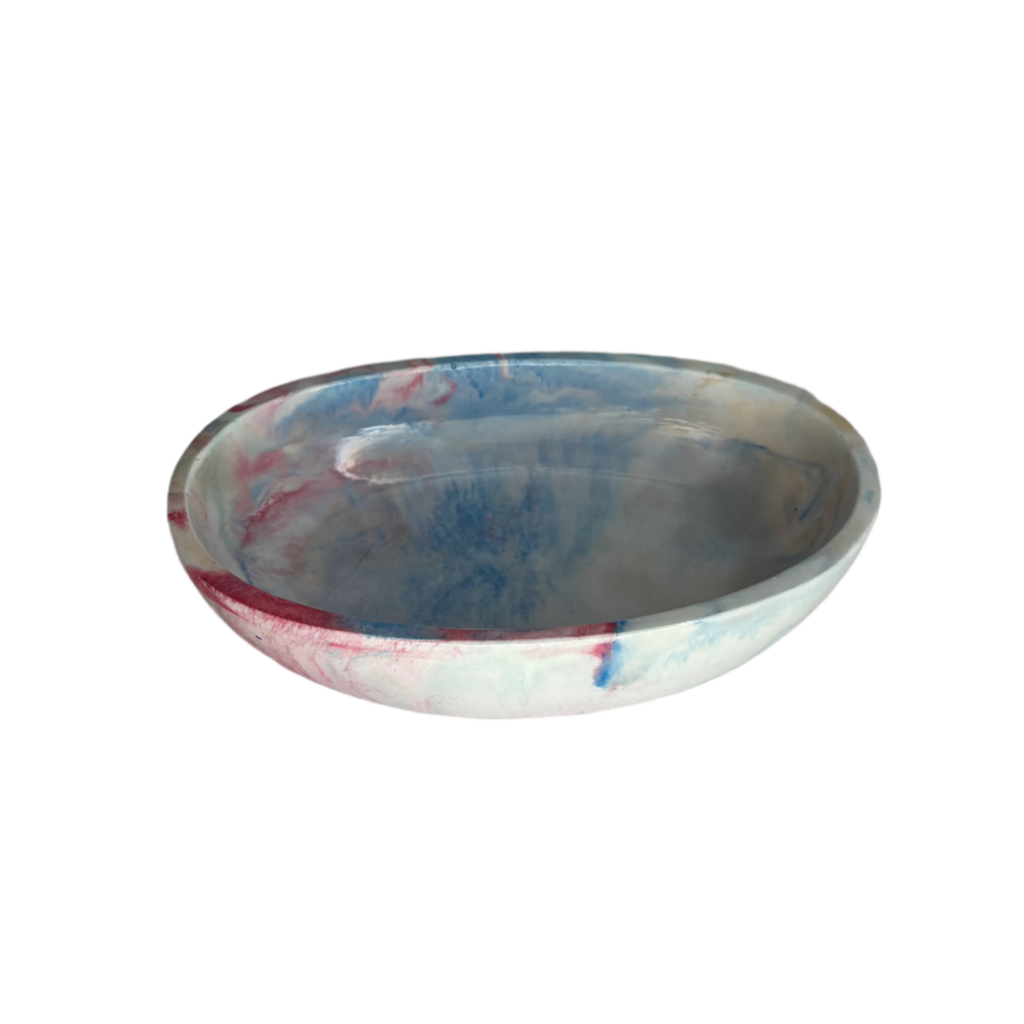 Marble Blue and Red Eco Resin Decorative Trinket Bowl
