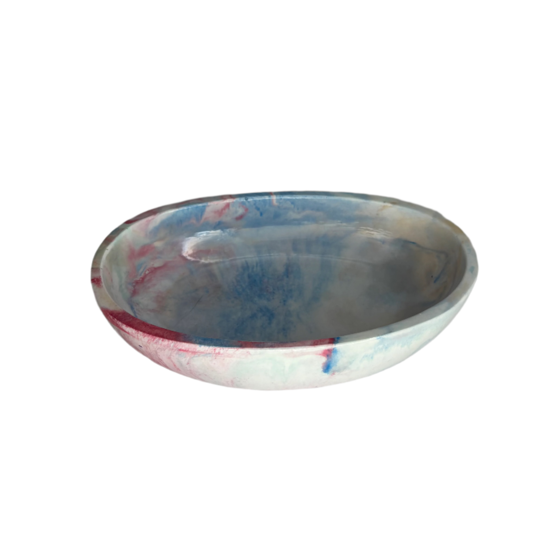 Marble Blue and Red Eco Resin Decorative Trinket Bowl