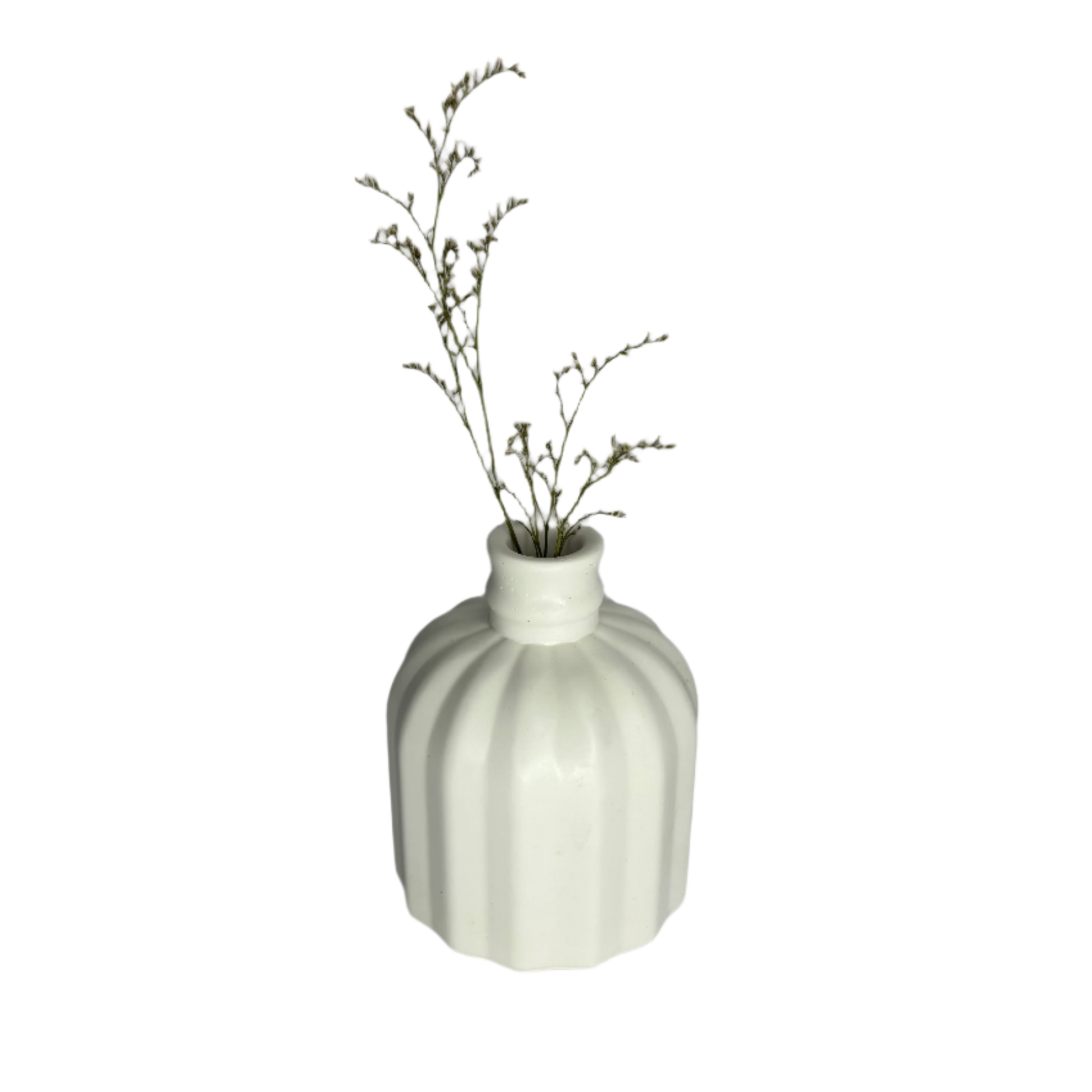 Ribbed White Eco Resin Decorative Mini Vase