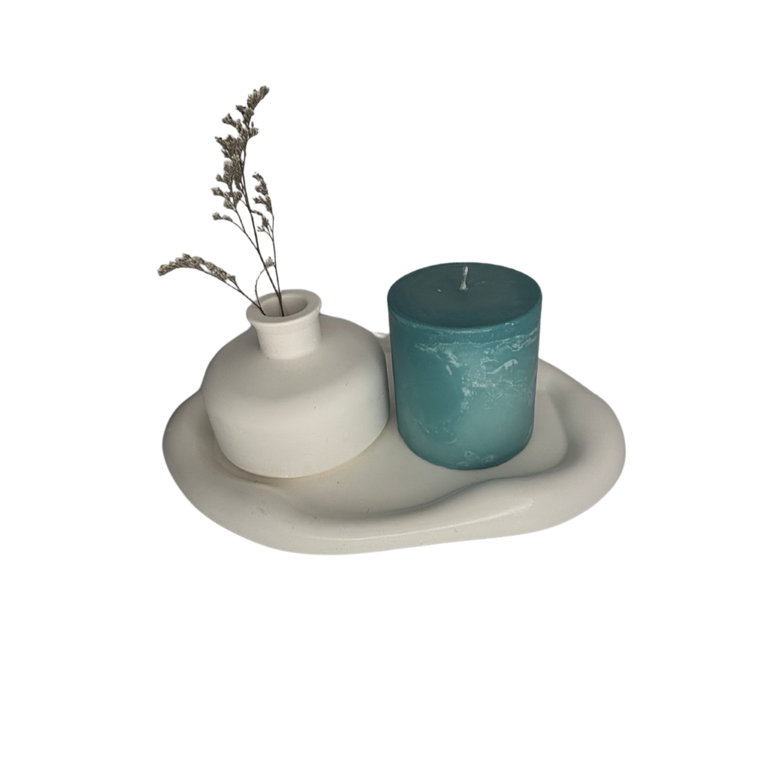 White Cloud Eco Resin Candle Holder Plate and vase with small Amalfi Coast candle - 3 Piece Set
