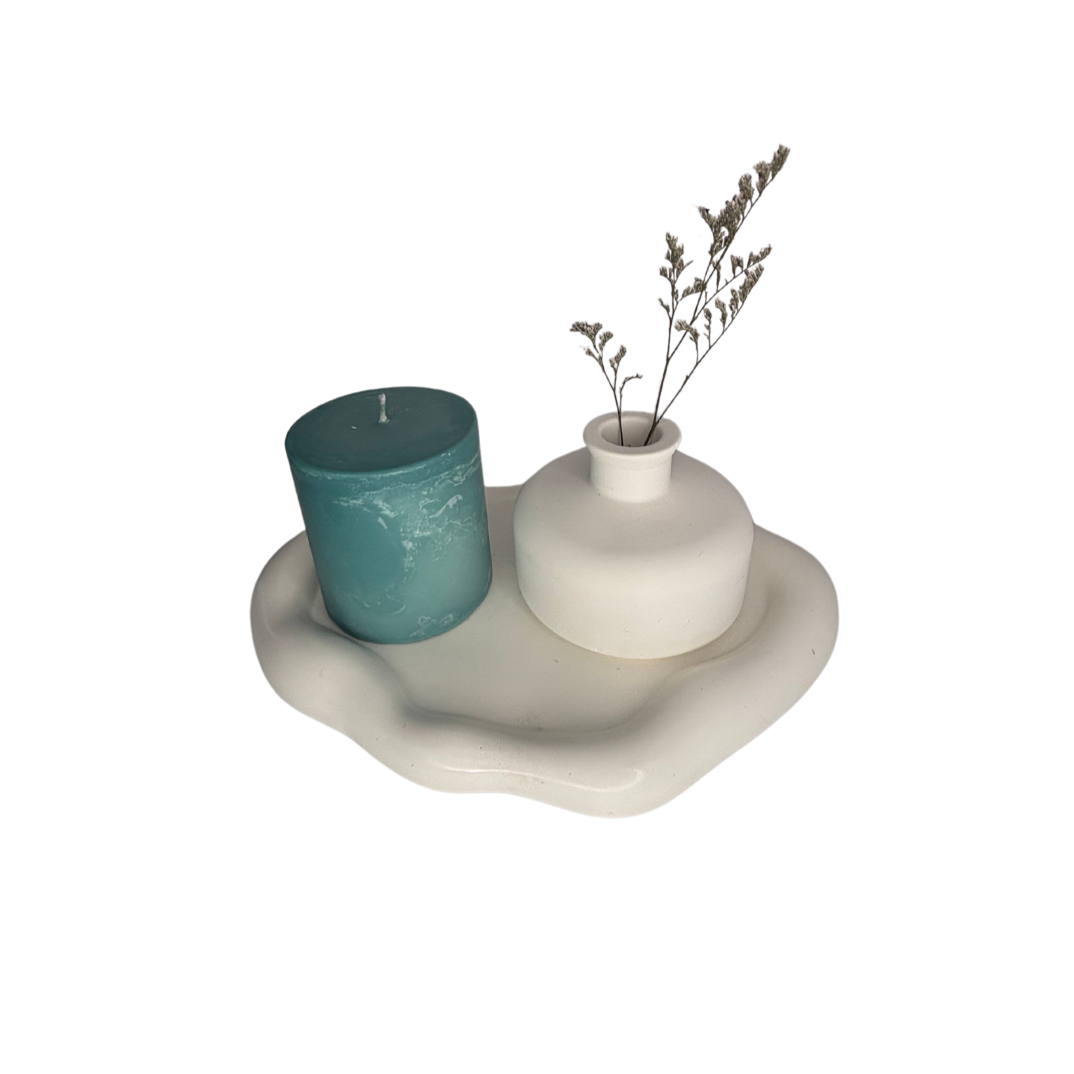 White Cloud Eco Resin Candle Holder Plate and vase with small Amalfi Coast candle - 3 Piece Set